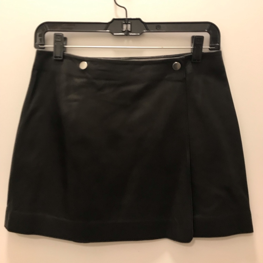 Theory Black Leather Wrap Skirt